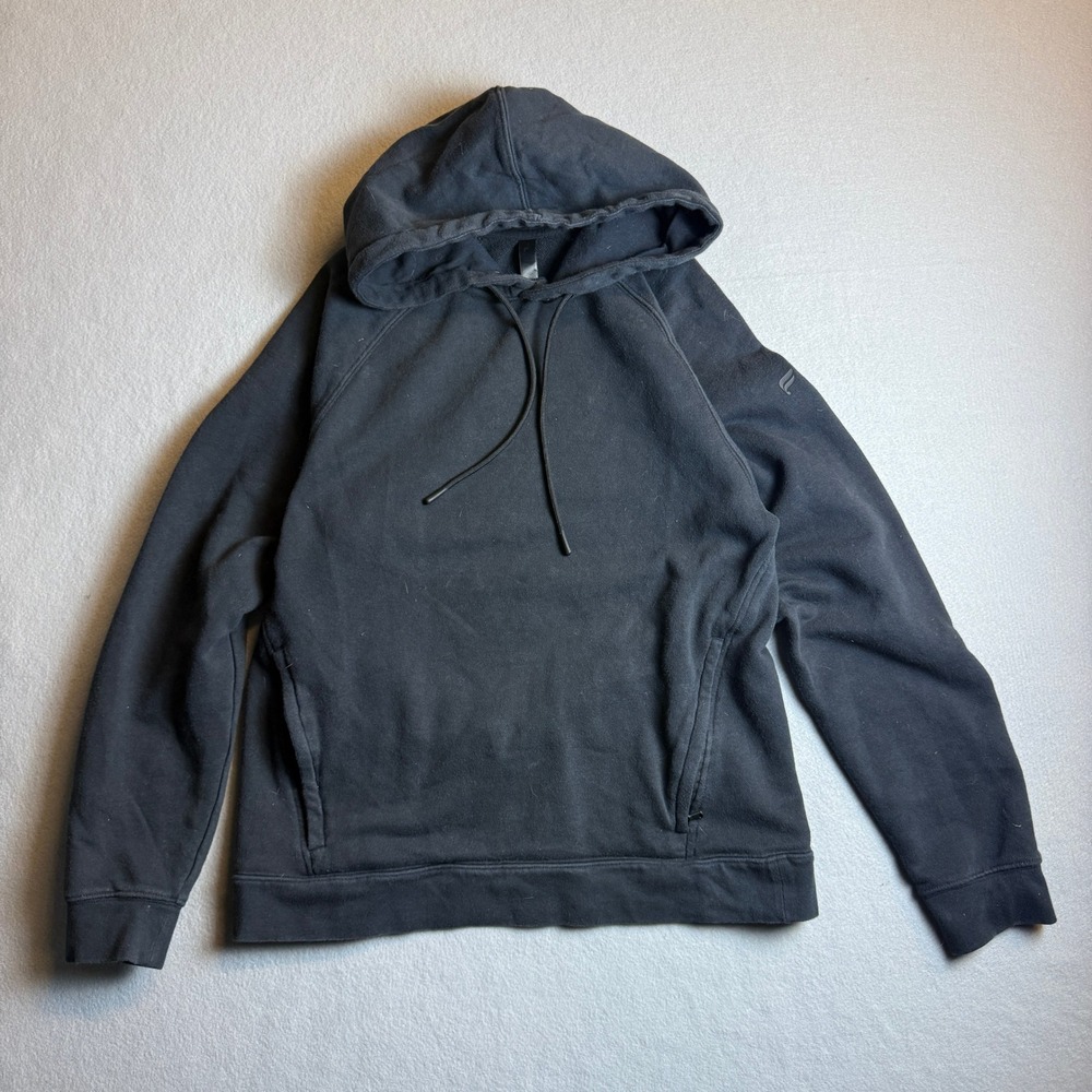Fabletics Mens Black Raglan Sleeve Pullover Hoodie Sweatshirt Small Zip Pockets